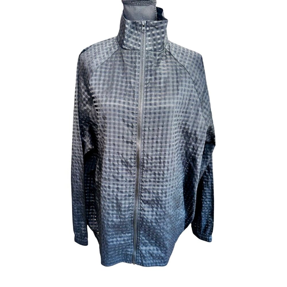Fabletics Cleo Black Checkered Lightweight Full-Zip Jacket Womens L Workout Gym